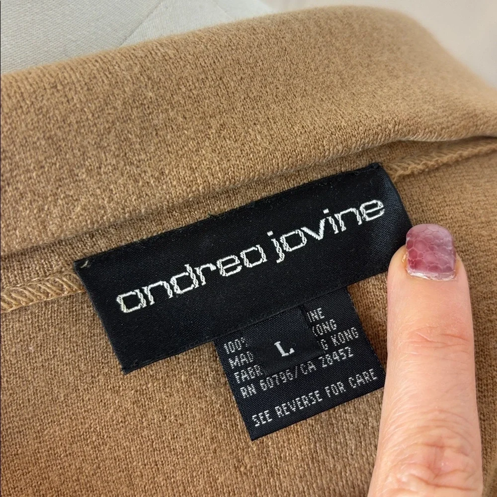 ANDREA JOVINE Camel Wool Cropped Peacoat Jacket Gold Buttons - Size L - Picture 9 of 10